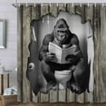thumbnail image 2 of Funny Shower Curtain,Gorilla Sitting on Toilet Reading Newspaper - Rustic Animal Print Bath Curtain Waterproof Shower Curtains for Men, Wooden Teen Boys Humorous Bathroom Decor (12 Hooks Included), 2 of 7