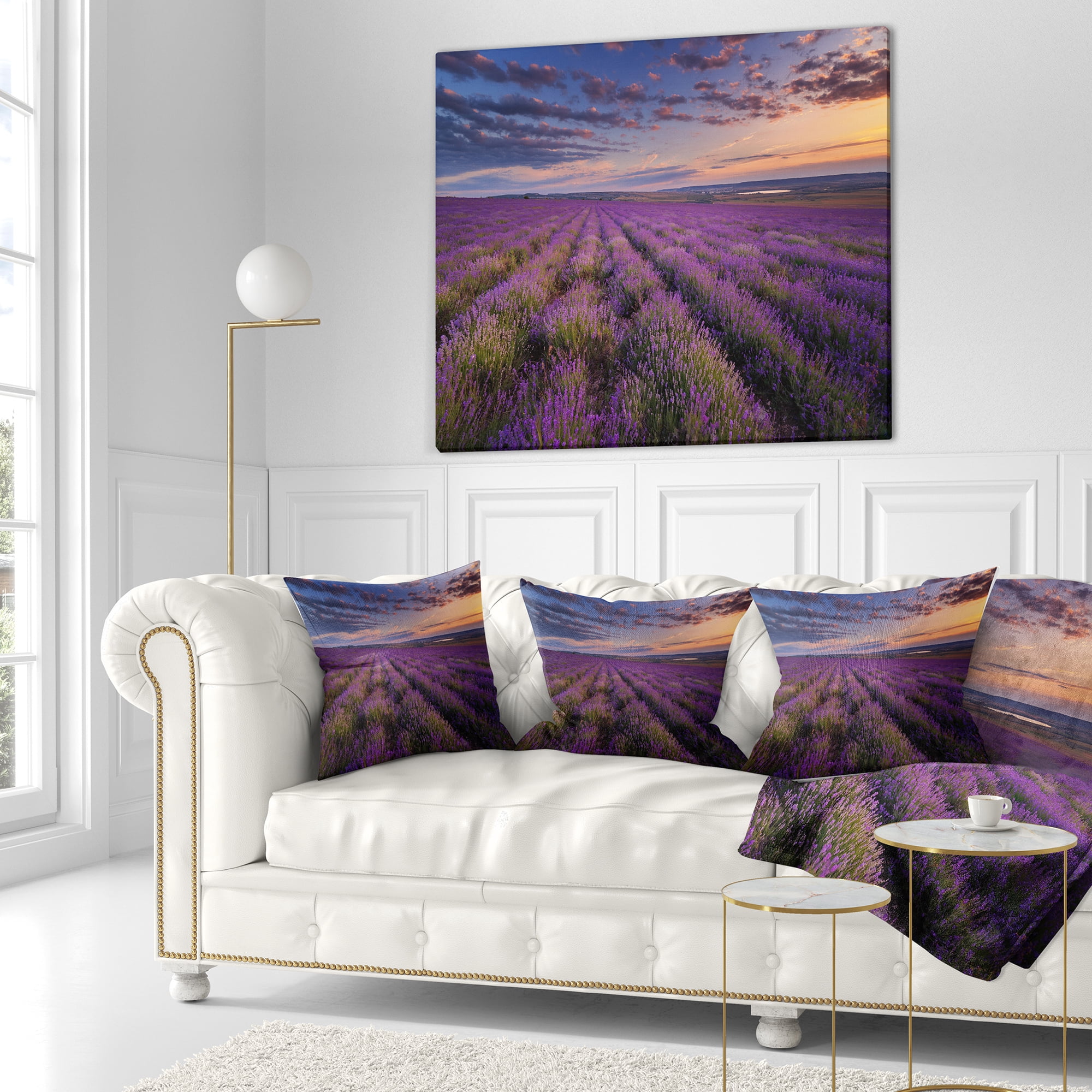 Designart Dark Lavender Field with Cloudy Sky - Floral Throw Pillow - 16x16