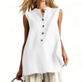 thumbnail image 2 of Xdegoge Cotton Linen Tops for Women V Neck Stand Collar Button Down Sleeveless Tunic Tank Top Relaxed Fit Casual Office Fashion Trendy Travel Blouses, 2 of 8