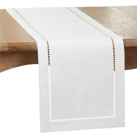 

SARO 14 x 120 in. Oblong White Laser-Cut Hemstitch Table Runner