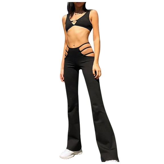 Vividxx Pants For Women Flare Low Pants Women's Long Textured Color Ladder Solid Waist Pants Vacation Trousers