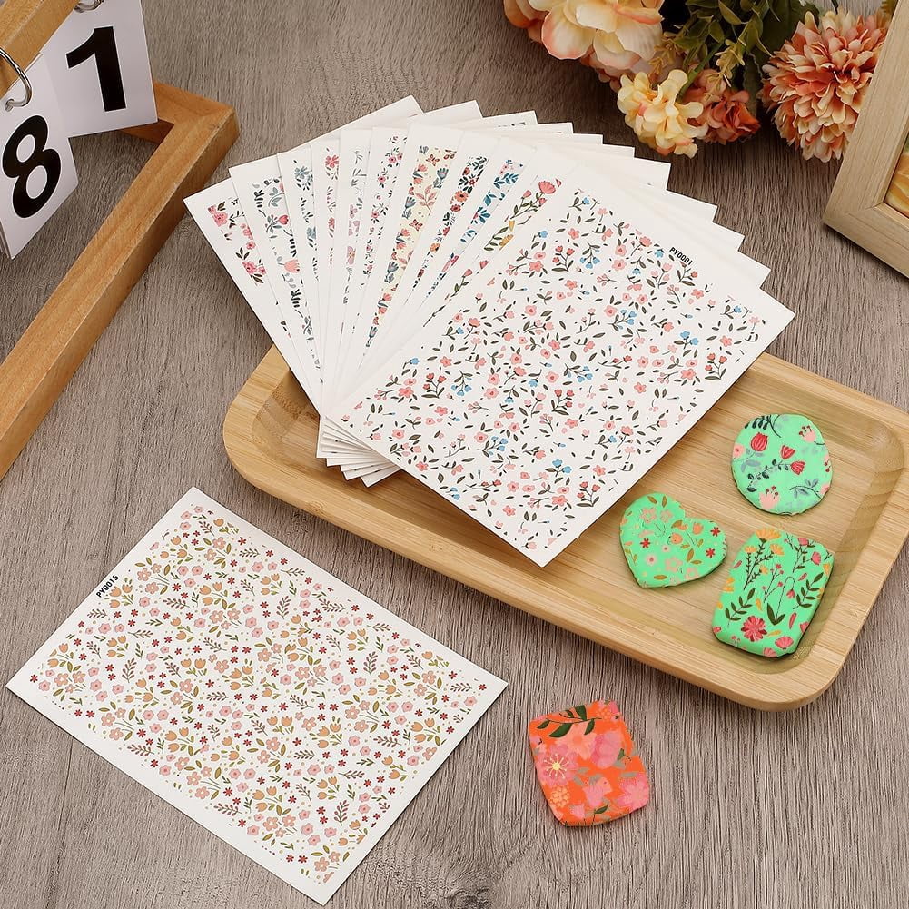 16 Sheets 16 Style Flower Pattern Ceramics Clay Water Transfer Paper Underglaze Transfer Decals for DIY Earrings Pendants Hair Clip Mixed Color 147x106x0.2mm 1 sheet/style