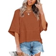 thumbnail image 2 of Summer Oversize Women Solid Color Half Sleeve Loose Shirt Tee Casual Tops, 2 of 4