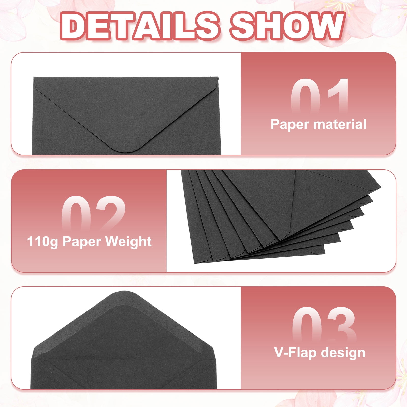 Invitation Envelopes, Greeting Card Envelopes V-Flap Design for Weddings and Special Occasions Black