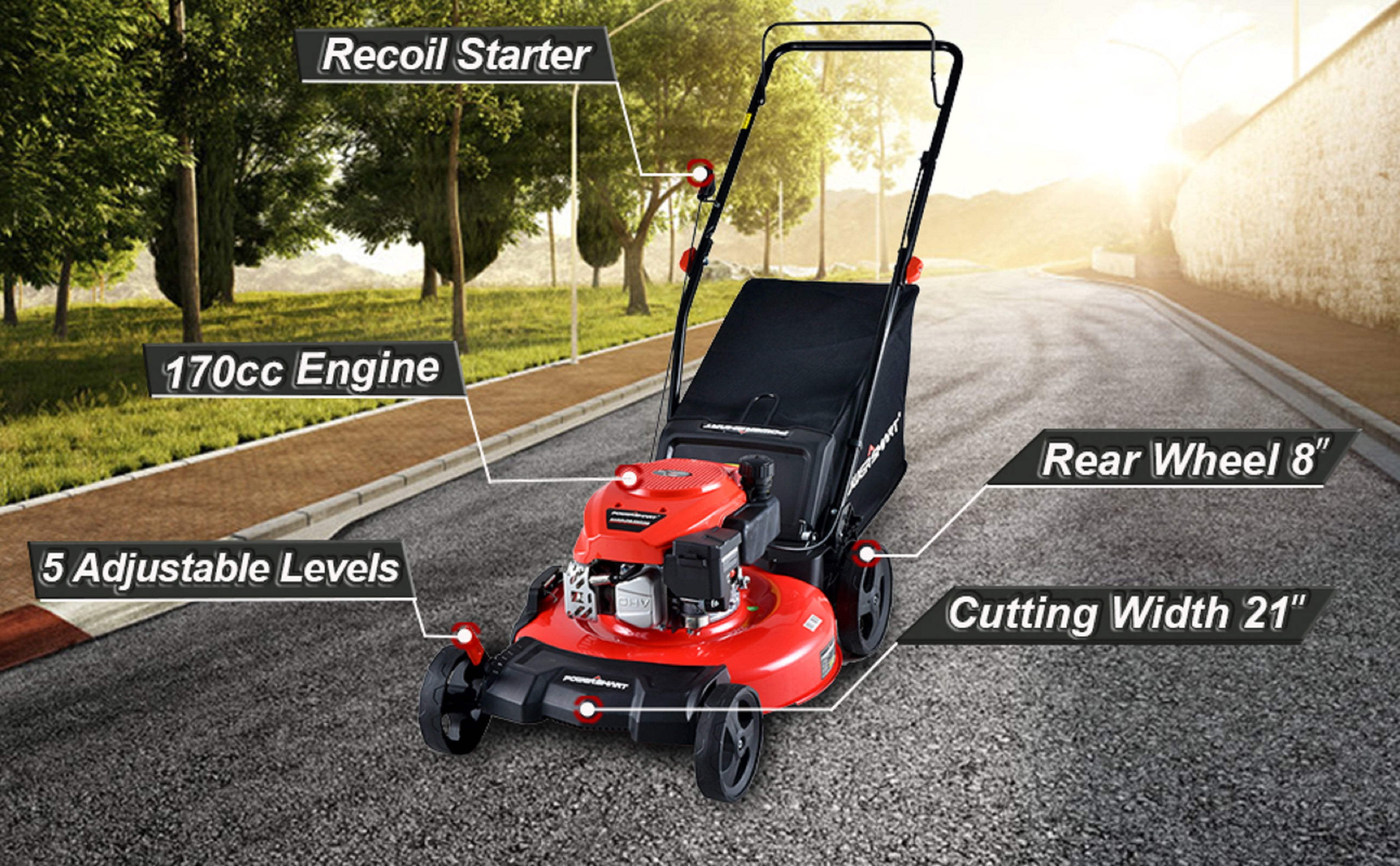 Buy PowerSmart DB2194PR 21 3-in-1 Gas Push Lawn Mower 170cc With Steel ...