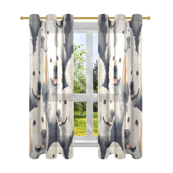 Sheer Curtains 2 Panels Set Grommet Drapes Window Treatments Light Filtering for Bedroom Living Room W42 x L63 Cartoon Golden Retriever