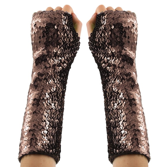 Gold Sequin Gloves For Womens High Elastic Stretchy Soft Sparkly Party Evening Dress Accessories Free Size 11.02 Inches Length