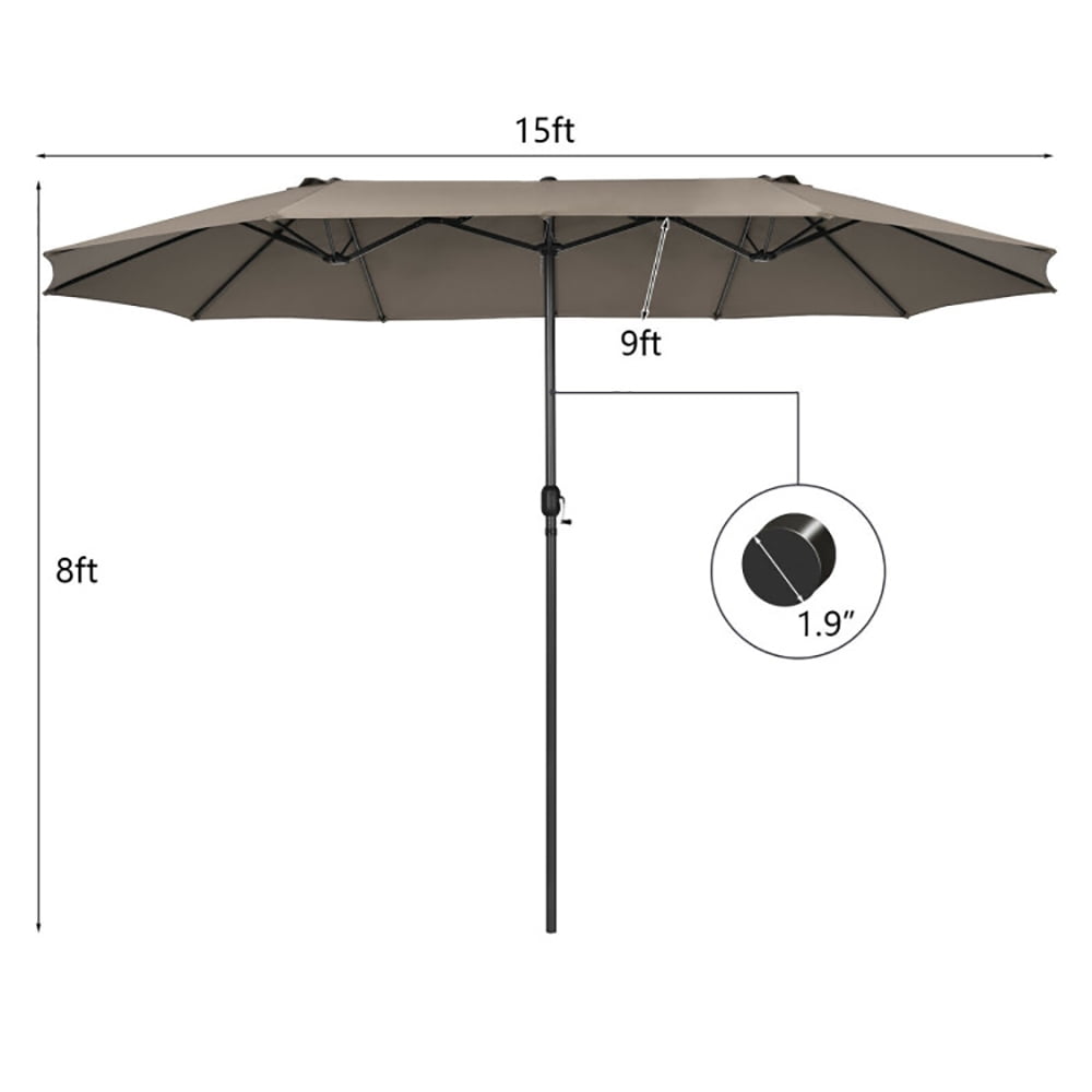 Aimee Lii 15 Feet Patio Double-Sided Umbrella with Hand-Crank System, Sunbrella Patio Umbrellas, Brown