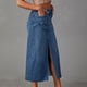 thumbnail image 4 of Falda vaquera de mujer: cintura media-alta, bolsillos, midi elástica y ajustada, informal/para fiesta, tallas S-XXL, 4 of 8