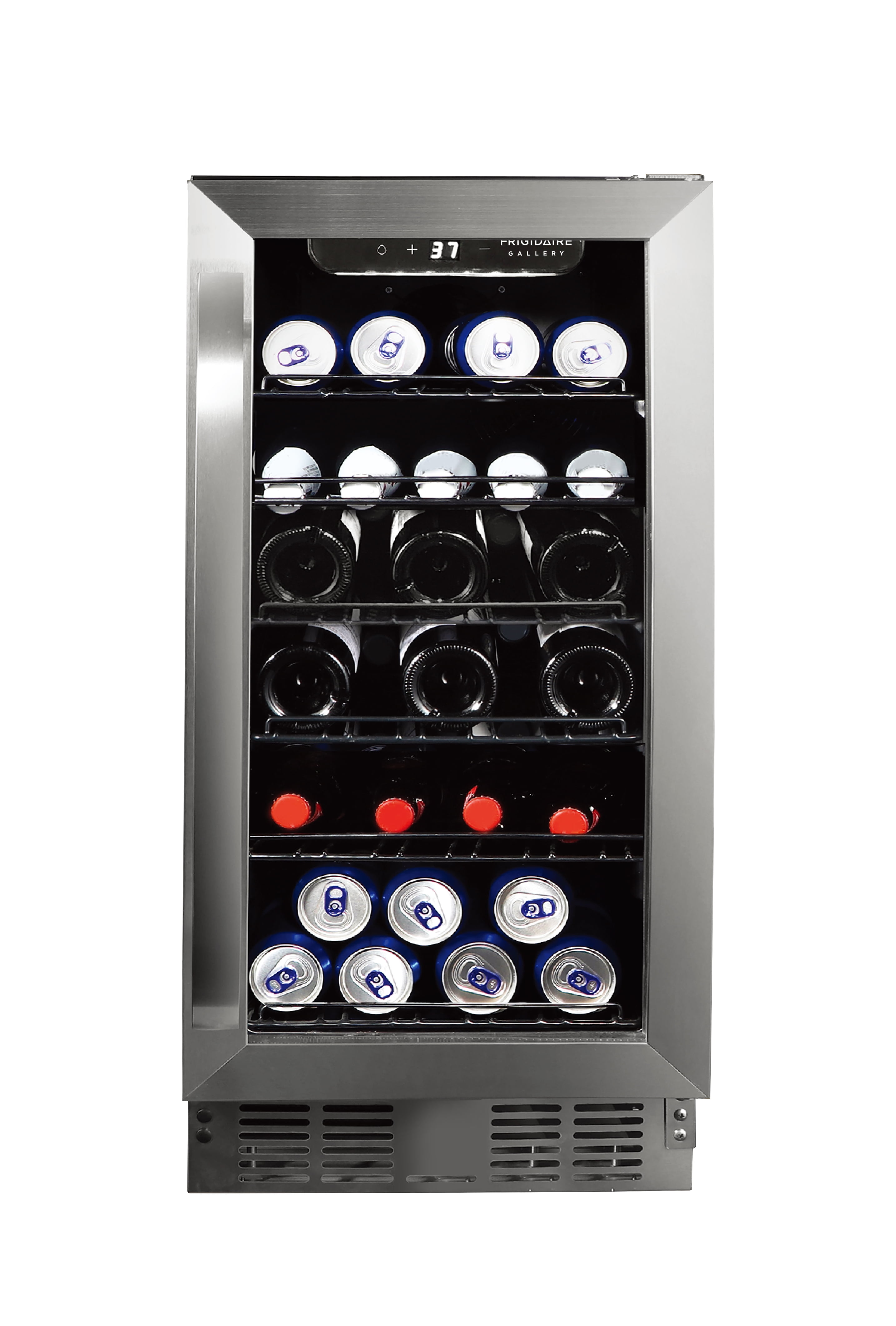 Frigidaire Gallery 15" Beverage Refrigerator with Glass Door, Holds 115 Cans or 30 Bottles, Built in or Freestanding Under Counter Beverage Fridge with LED Light