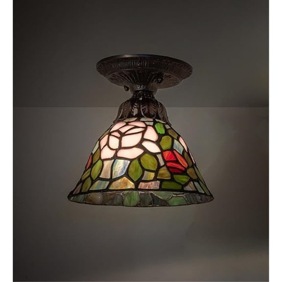 8" Wide Tiffany Rosebush Flushmount