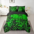 thumbnail image 2 of Manfei Geometric Plaid Grid 7-Piece Twin Bedding Sets for Boys Girls Kids,Green Neon Lights Bedding Comforter Set,Futuristic Cubes Breathable Sheet Sets,Microfiber Bedroom Decor,Reversible, 2 of 8