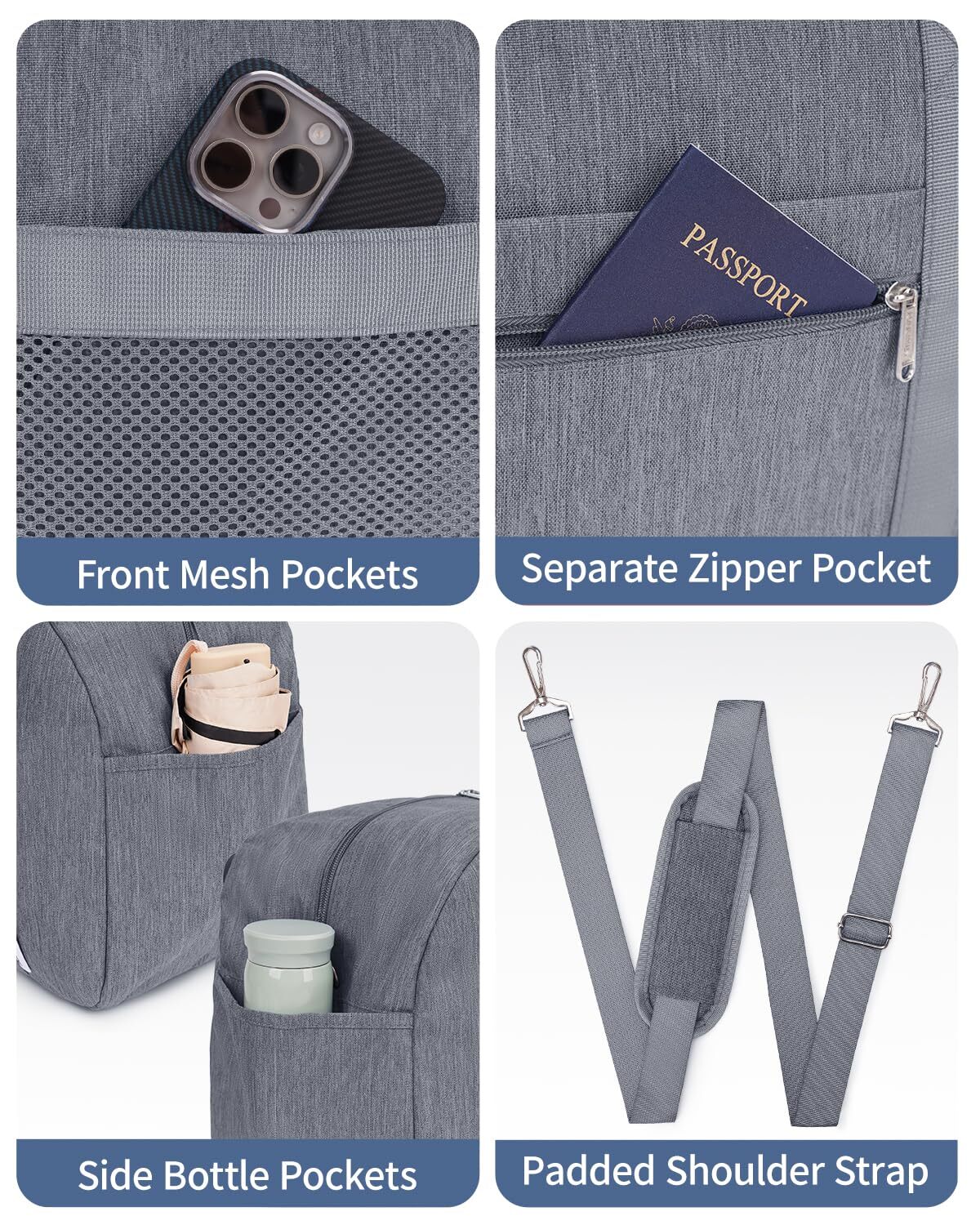 Underseat Bag Weekender Travel Duffel Tote with Adjustable Shoulder Straps for Spirit Airlines Personal Item Bag 18x14x8 for Gym Overnight, Grey