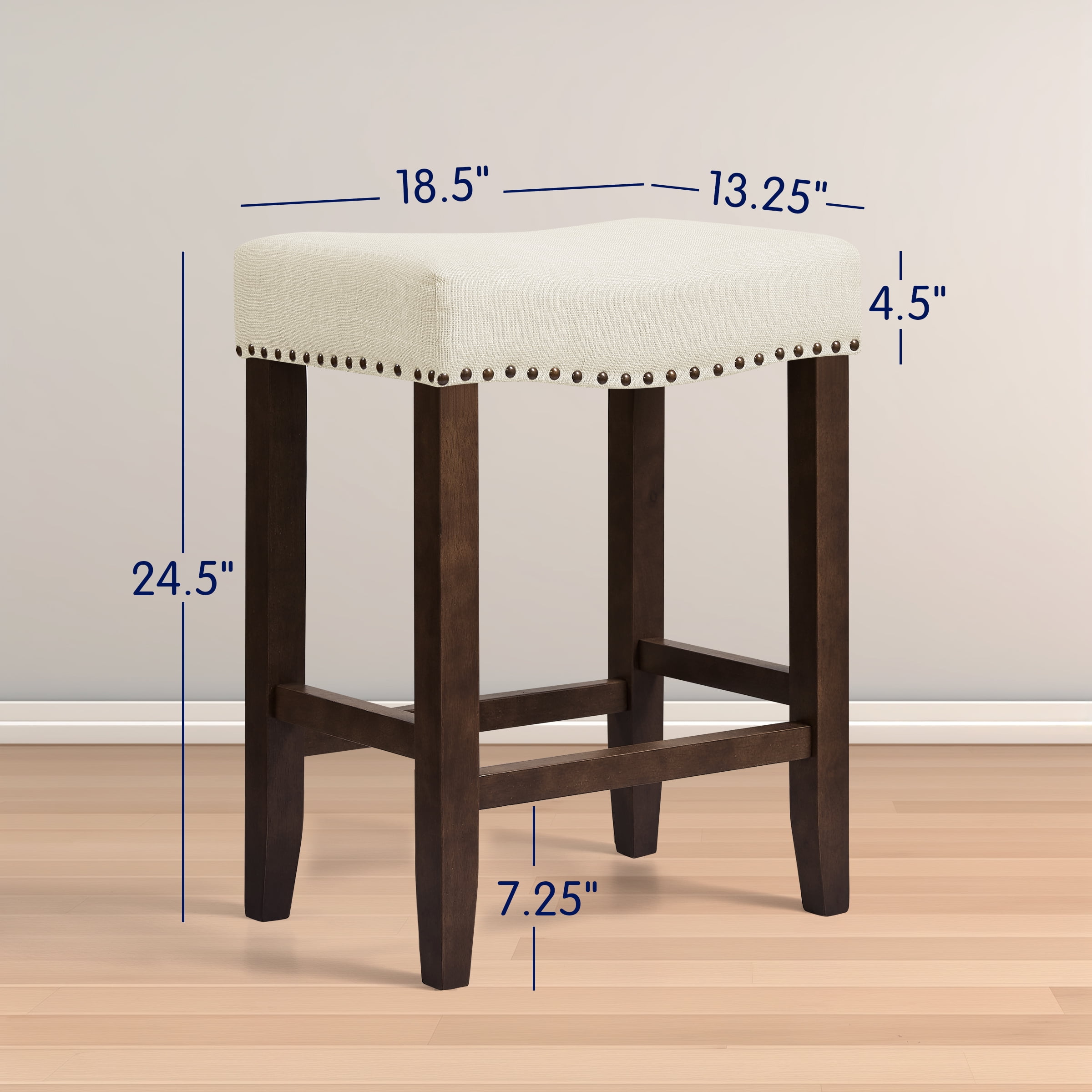 Subrtex 24" Backless Saddle Bar Stool, Wood Upholstered Counter Stool for Kitchen, Ivory