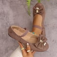 thumbnail image 4 of Willtoo Women Bow Pearl Mary Jane Flats Elastic Ankle Strap Round Toe Faux Suede Ballet Flat Shoes Comfort Slip On Dress Shoes for Daily Wedding Casual Wear, 4 of 4
