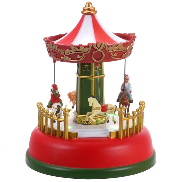 Inteprter Adorno de música de carrusel Exquisito carrusel Decoración luminosa LED Merry-go-round Festival Decoración con luz colorida para regalo de Iluminación navideña Inteprter HA018718-00