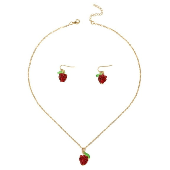 WE-POLUJ Raspberry Necklace and Earrings Fruit Pendant Accessories Stylish Party Jewelry