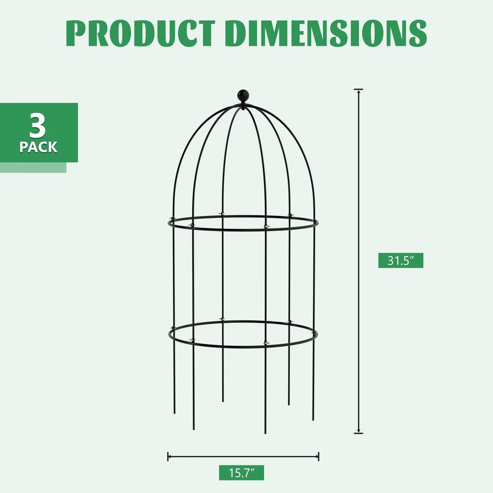 MOPHOTO Garden Trellis for Climbing Plants Outdoor, Tomato Cage Metal Obelisk Trellis Plant Trellis for Potted Plant, Flower Trellises Plant Cages Peony Cages Plant Support (Black, 3 Pack)