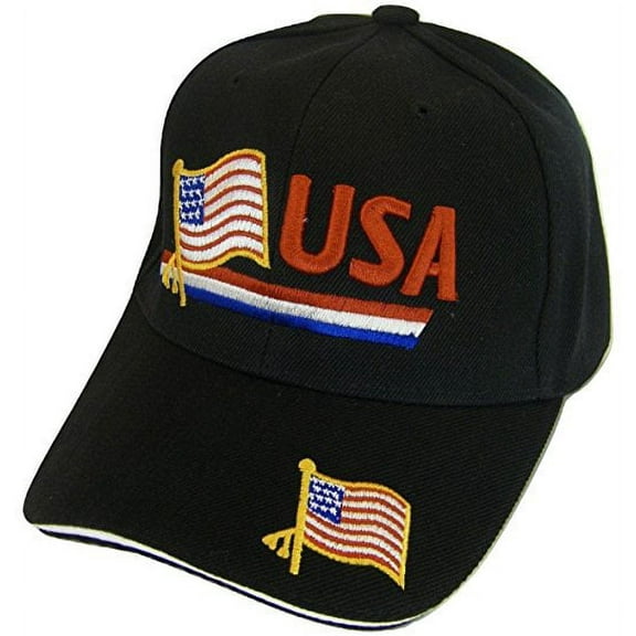USA Men's Patriotic Eagle Adjustable Baseball Cap (RWB Stripes Black)
