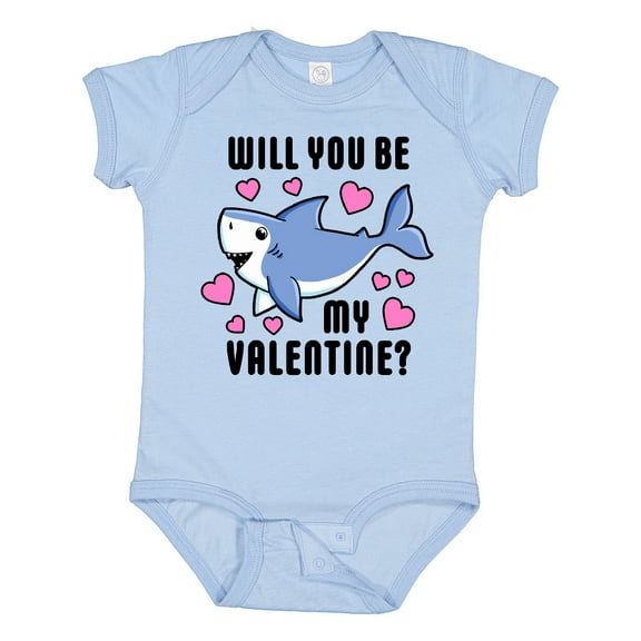 Inktastic Will you be my Valentine with Cute Shark and Hearts Boys or Girls Baby Bodysuit