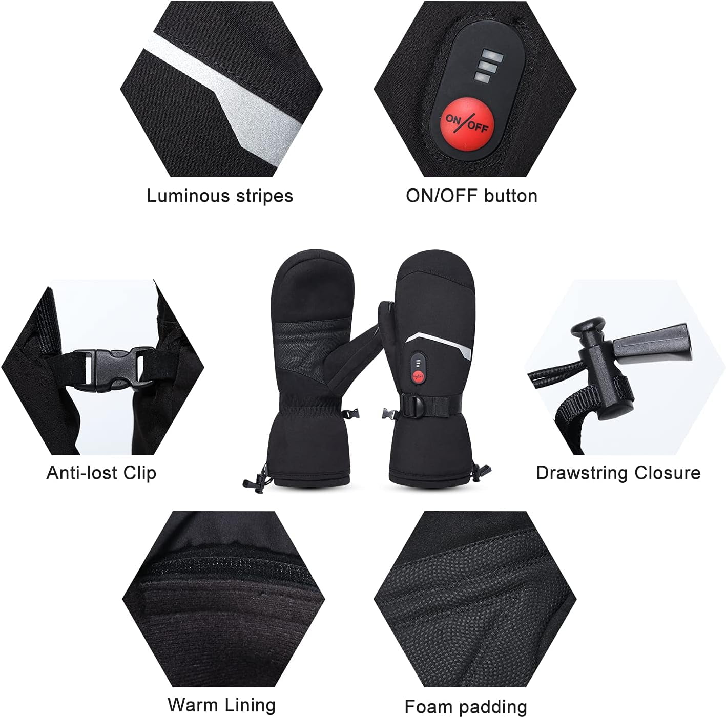 Snow Deer Heated Mittens Gloves for Men Women, Palm & Handback Heated Rechargeable Electric Ski Snow Mitts with 7.4V 2200mAh Battery for Winter Skating Camping Hunting Hiking Running