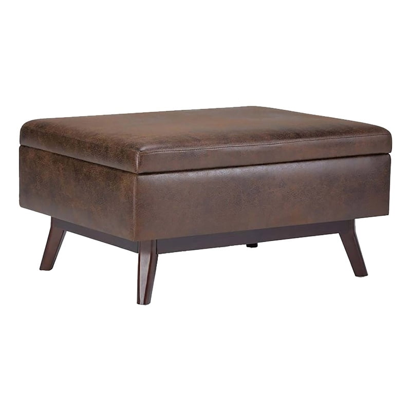 Atlin Designs MidCentury Faux Leather Coffee Table Ottoman in Brown