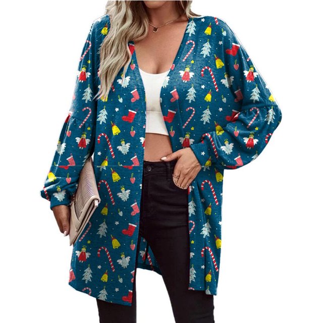 Puntoco moda mujer Navidad estampado suelto manga larga cárdigan otoño abrigo blusa Rollbacks Puntoco Puntoco-3115