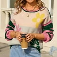 thumbnail image 7 of Lenpel Women's Sweaters Boat Neck Lantern Long Sleeve Floral Printed Color Block Knit Sweater Tops Casual Loose Pullover Sweaters(Green,Medium), 7 of 7
