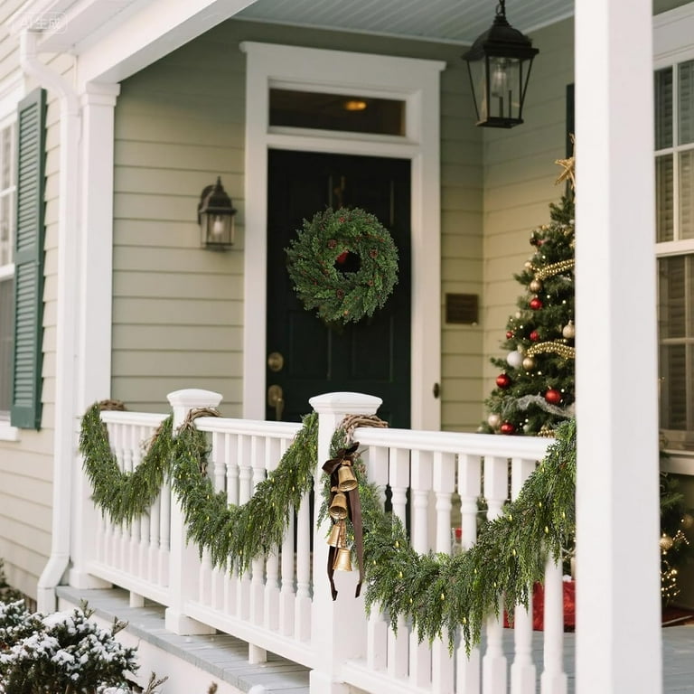 Valery Madelyn 6ft/183cm Realistic Christmas Garland With Lights, Pre Lit Norfolk Pine Garland With 30 LED Lights, Xmas Faux Cedar Garland Real Touch Decorations For Stairs Fireplace Outdoor