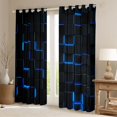 thumbnail image 2 of Manfei Neon Futuristic Cubes Blackout Curtains, Geometric Theme Curtains Pack of 2 (42x84 Each), Blue Black, 2 of 6