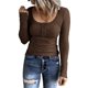 thumbnail image 1 of ICHUANYI Clearance Women's Casual Solid Color Buttons Long Sleeve V-Neck Loose Shirt Blouse Top(Coffee, XL) ICHUANYI WER2023081111469, 1 of 8