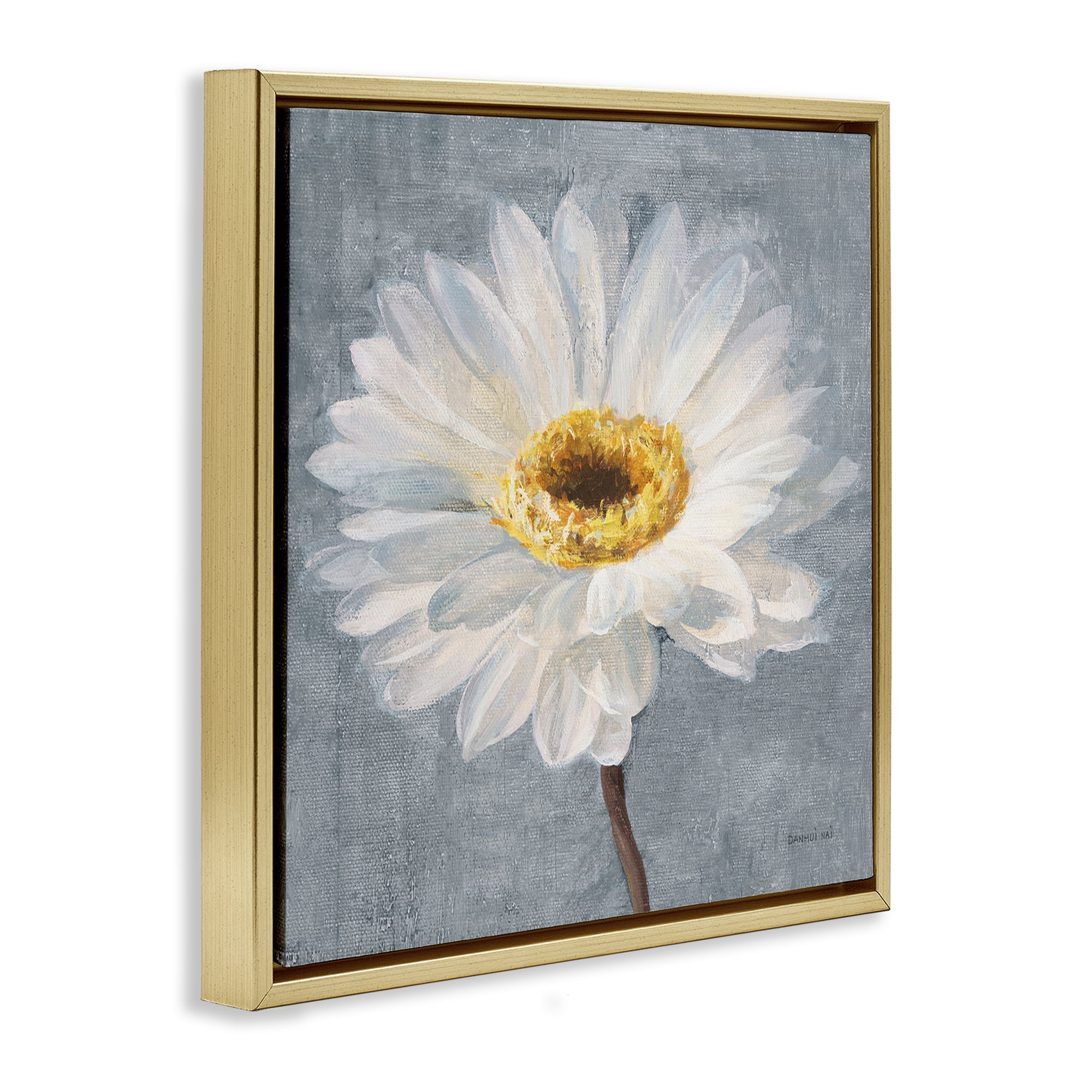 Stupell Industries Paris Blossom on Grey Plants & Flowers Painting Gold Floater Framed Canvas Art Print Wall Art, 25 x 25