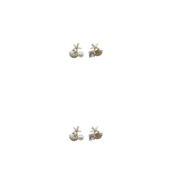 Qarigey 1 par de aretes de concha para mujer, aretes de aleación de Zinc, pendientes brillantes de cristal de perla, joyería para fiesta de compromiso Oro Blanco 2piezas Qarigey CBP315819
