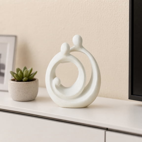 KGJQ 3D Printed Abstract Holy Family Statue, Minimalist White Circular Embracing Family Art Sculpture, Modern Aesthetic Home Decor for Entryway TV Cabinet Wine Cabinet