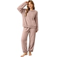 thumbnail image 5 of LEKWK Pajama Sets for Women 2 Piece Textured Fleece Cozy Fuzzy Long Sleeve Crewneck Top and Pants Fall Winter Warm Home Lounge Sleepwear, 5 of 6