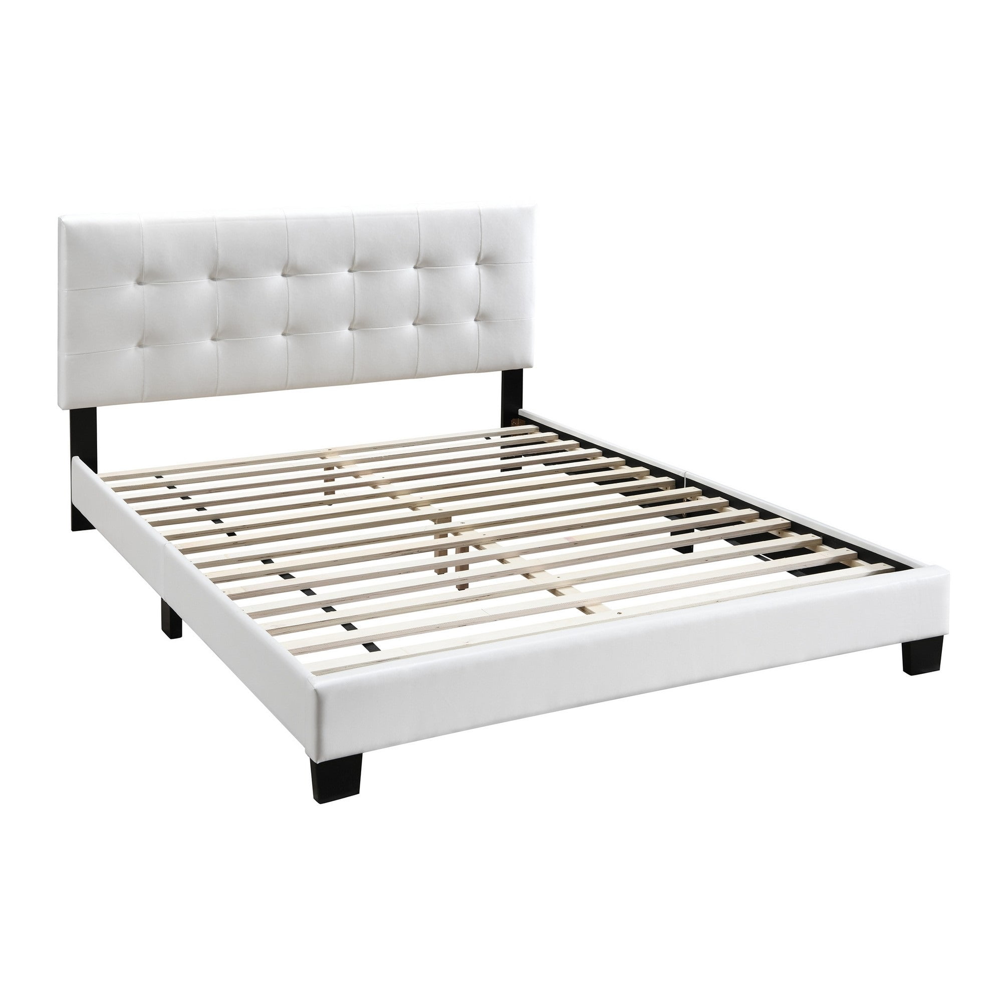 Queen Leatherette Bed With Checd, Full Size Bed Frame With Headboard White