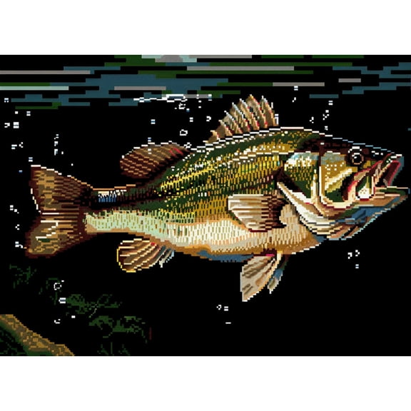 Bass Fish Open Mouth DIY 5D Diamond Art Painting by Number Kits for Adults Paint with Round Full Drill Diamond Gems Painting Art Craft for Home Wall Decor 15.8x19.8in