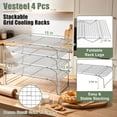 thumbnail image 3 of Vesteel 4-Tier Cooling Racks, Stainless Steel Stackable Grid Baking Racks, Collapsible Wire Racks for Cooking Grilling Roasting, Oven & Dishwasher Safe, 15’’ x 10’’, 3 of 8
