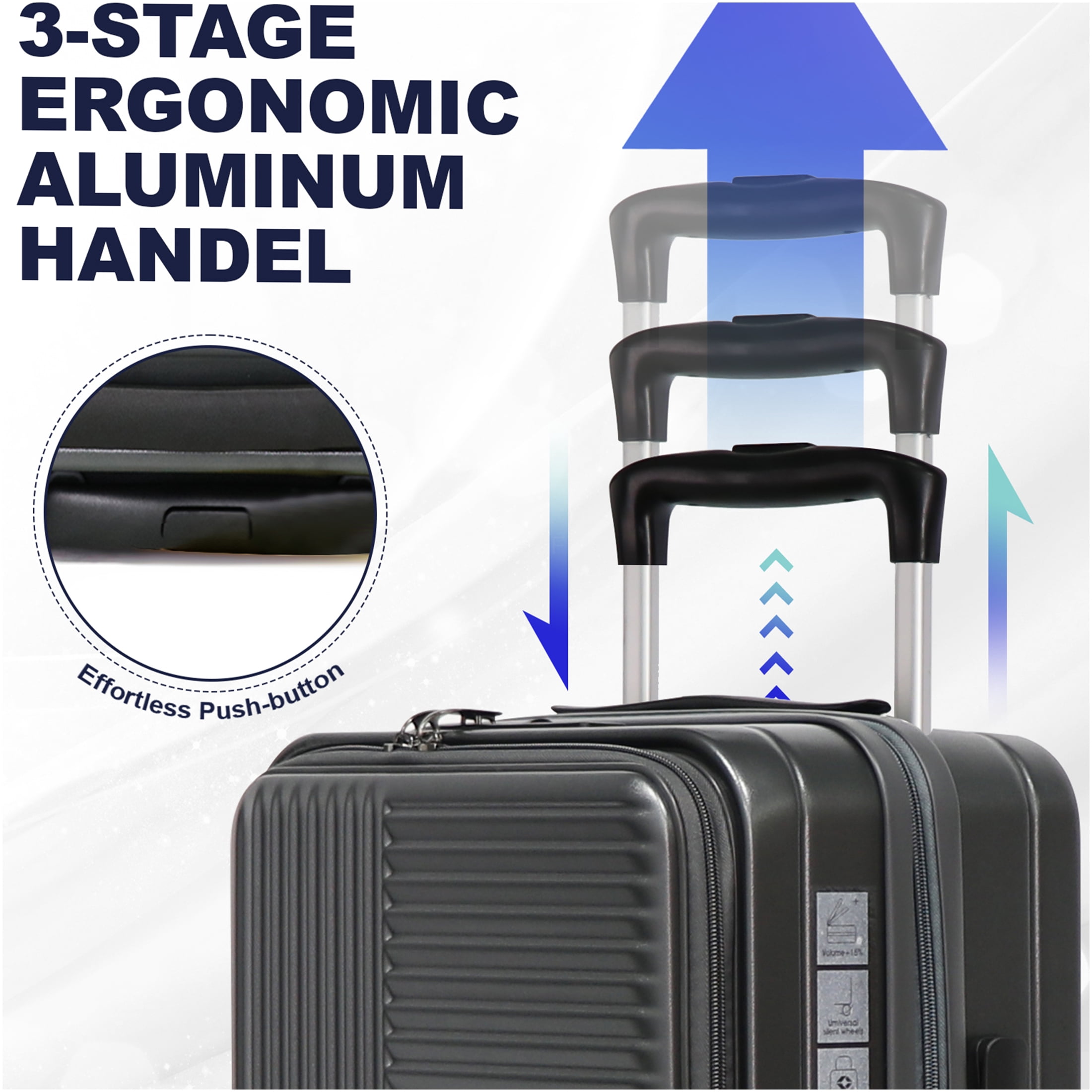 JERFIT 3-Piece Hardshell Luggage Set with TSA Lock, Expandable Suitcases & Front Opening for Easy Access in Cement Grey