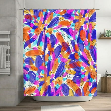 Watercolor Petals Pattern Shower Curtain, Colorful Flowers Waterproof Bath Curtains for Bathroom Decorations, 72 x 72 inches