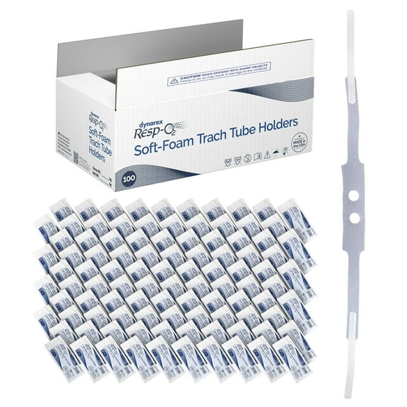 Dynarex Resp-O2 Soft-Foam Trach Tube Holders - Disposable Tracheotomy Tube Neckband - Soft Fabric Covered Foam, Adjustable Hook & Loop Closure - Small, Case of 100