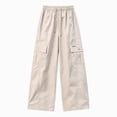 thumbnail image 3 of Zuwimk Girls Wide Leg Pants High Waisted Soft Stretchy Sweatpants with Pockets School Sport(Beige,5-6 Years), 3 of 5