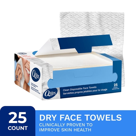 Q-tips Disposable Face Towels, 100% Cotton, 25 Count