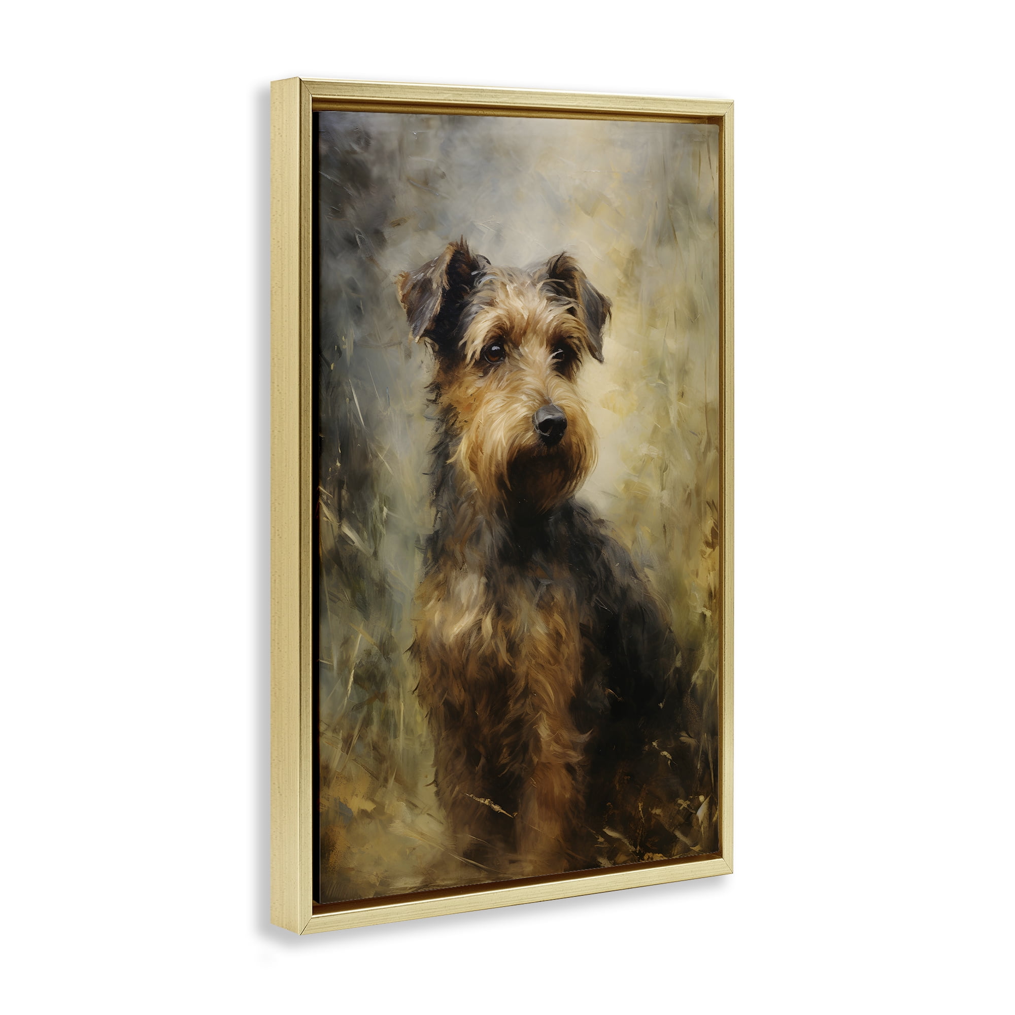 Stupell Industries Poised Terrier Dog Animals & Insects Painting Gold Floater Framed Canvas Art Print Wall Art, 17 x 25