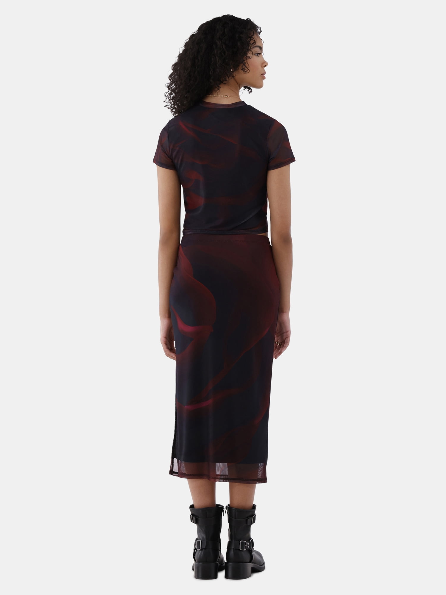 No Boundaries Mesh Top and Skirt Set, 2-Piece, Women’s and Women’s Plus