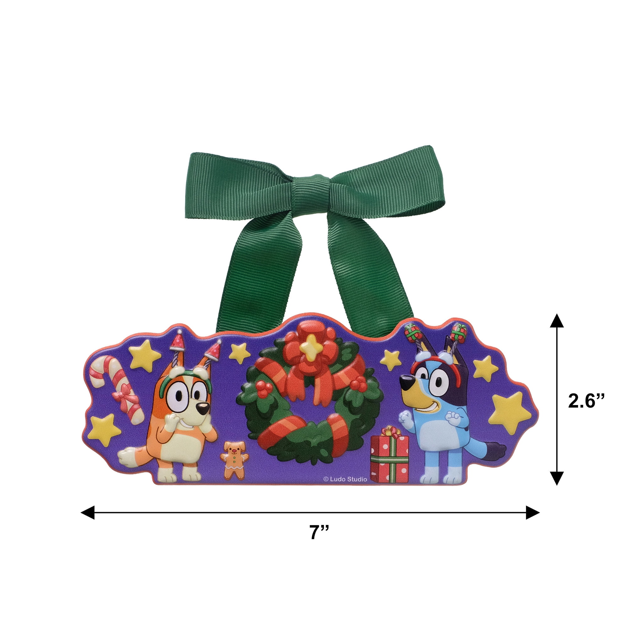 Bluey 6 inch Metal Ribbon Sign with Festive Wreath and Candy Cane Design