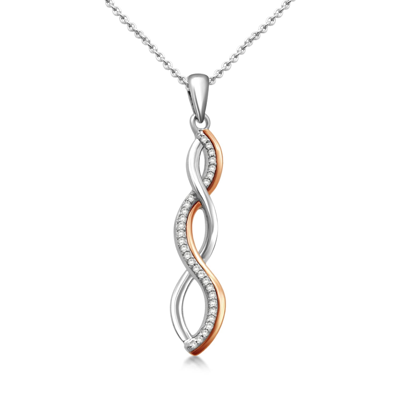 Jewelili 18K Rose Gold Over Sterling Silver with Natural Round Diamonds Swirl Pendant Necklace