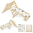 thumbnail image 2 of Spaco 3-in-1 Pikler Triangle Climbing Set Kids Foldable Montessori Toys with Ramp, Natural, 2 of 10