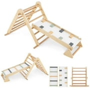 Spaco 3-in-1 Pikler Triangle Climbing Set Kids Foldable Montessori Toys with Ramp, Natural