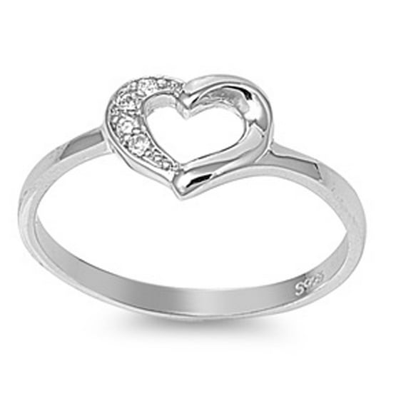 Clear Cubic Zirconia Heart Outline Love Ring .925 Sterling Silver Band White Jewelry Female Size 8